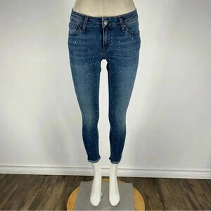 Mavi Lexy Mid Rise Super Skinny Jeans 25 Crystal Embellished Blue Denim🤎